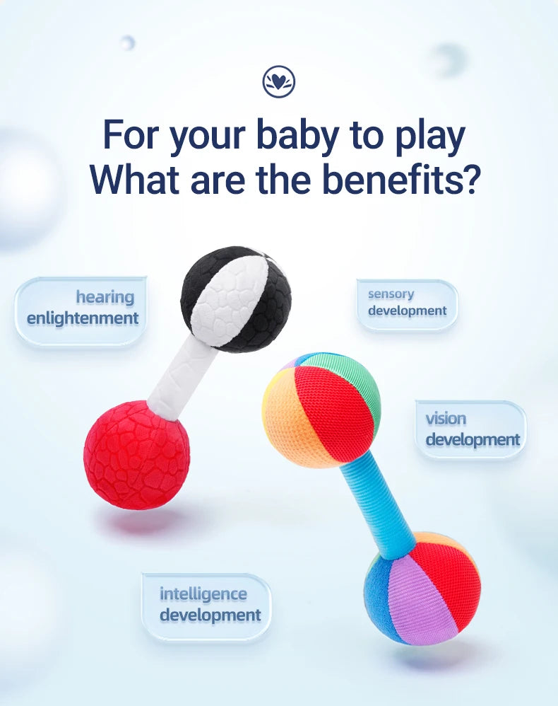 Jollybaby Infant Sensory Toys Baby Dumbbell Toy Mini Rattle Stick Black and White Baby Rattles Hand Bell Toy